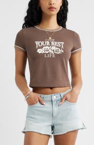 BP. Ringer Crop Graphic Baby Tee