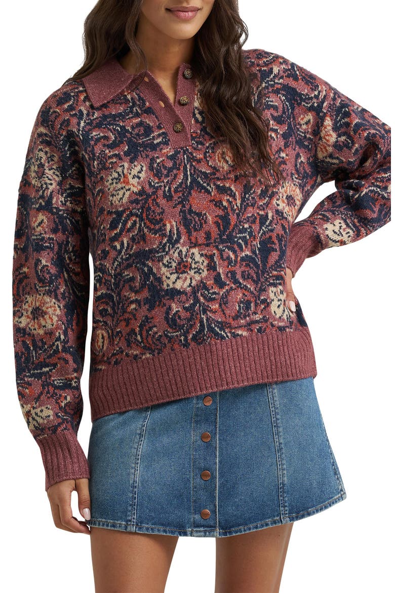 Ranch Floral Polo Sweater, Main, color, MYSTIC FLORAL