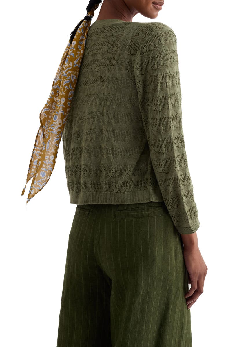 Seasalt Cornwall Sweet Day Pointelle Organic Cotton Cardigan, Alternate, color, Avocado