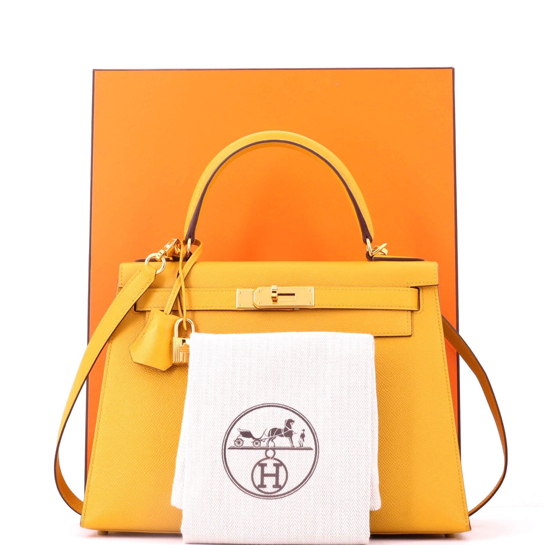 Pre-Owned Hermes Kelly Handbag Yellow Epsom with Gold Hardware 28, Alternate, color, Jaune Ambre
