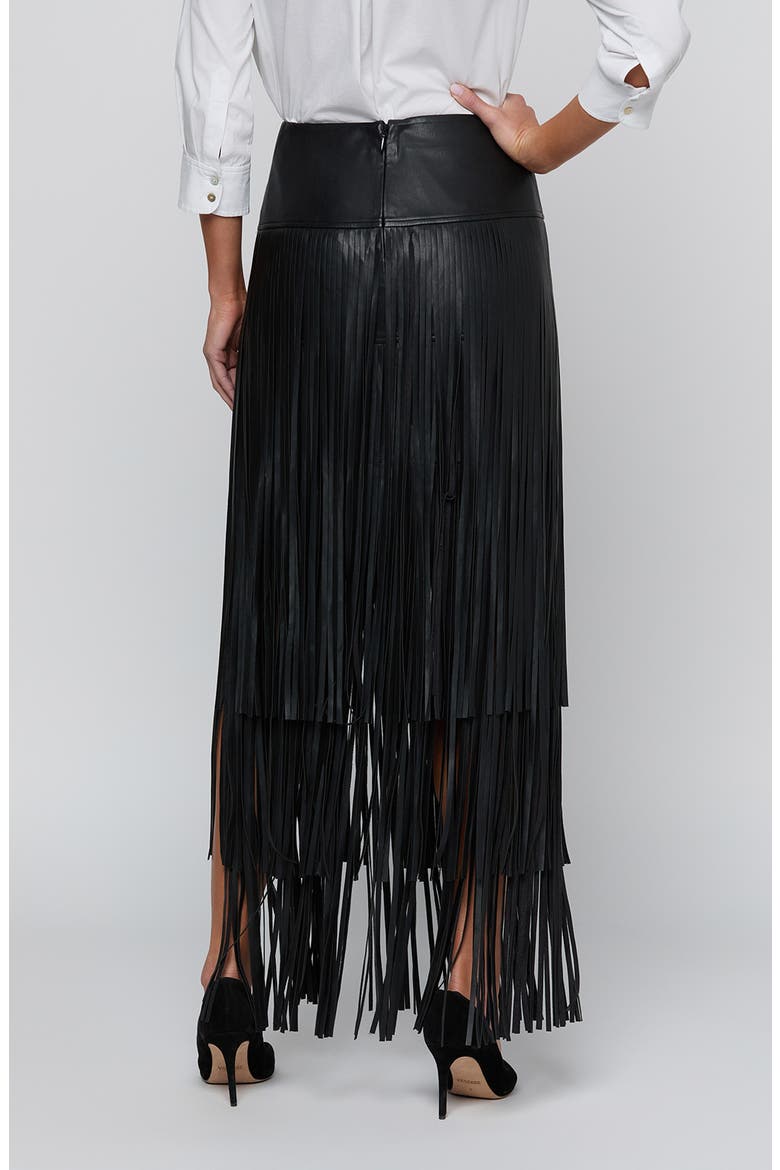 Karoline Faux Leather Maxi Fringe Skirt, Alternate, color, BLACK