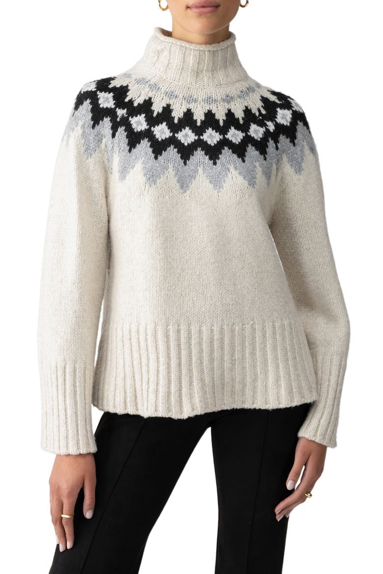 'Tis the Season Fair Isle Mock Neck Sweater, Main, color, TOASTED ALMOND