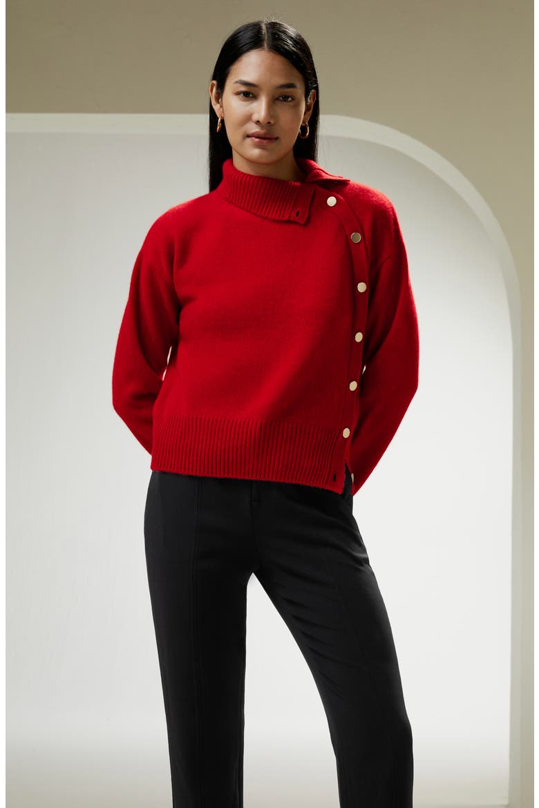 Women's Cashmere Sweater With Row of Side Buttons, Alternate, color, Red