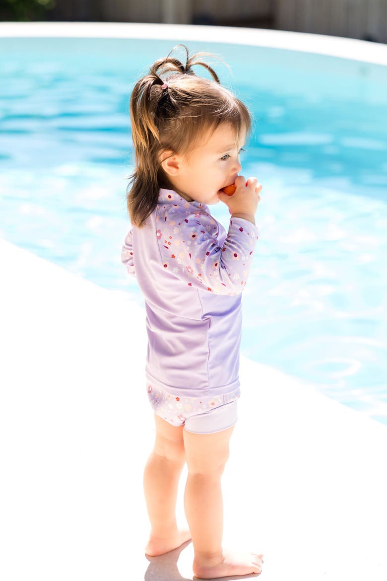 Kids Long Sleeve Rash Guard, Alternate, color, Lilac Spring
