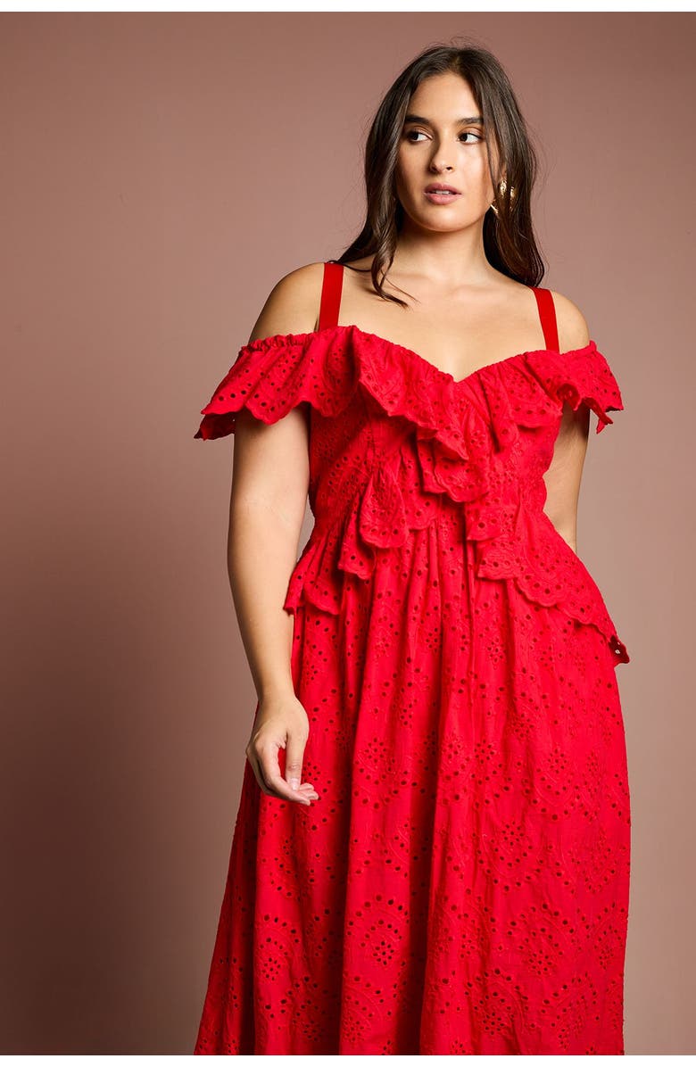 Coast Plus Broderie Midi Dress, Alternate, color, Red