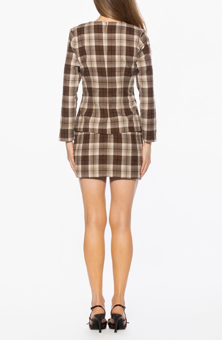 Alexia Admor Rami Plaid Long Sleeve Minidress, Alternate, color, Brown Plaid