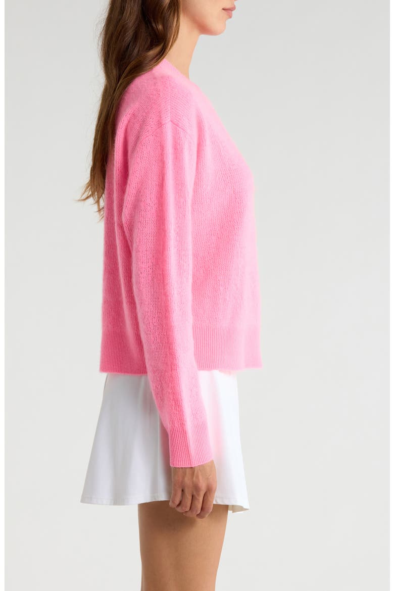 Pointelle Brushed Cashmere Crewneck Sweater, Alternate, color, CANDY