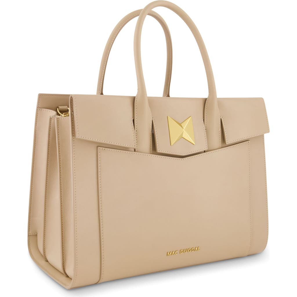 Mac Duggal Gold Plated Hardware Large Leather Briefcase Bag In Taupe
