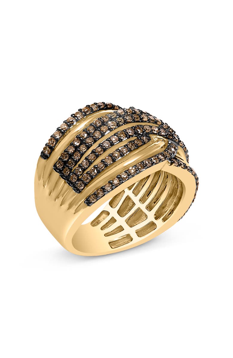 Haus of Brilliance 10K Yellow Gold Plated Silver 1.0 Cttw Champagne Diamond Multi Row Cross Over Band Ring, Alternate, color, Yellow Gold Over Silver