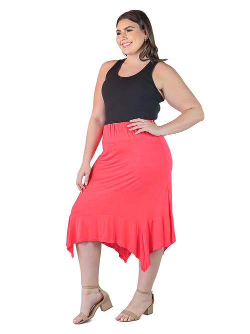 24seven Comfort Apparel Knee Length Elastic Waist Skirt In Orange