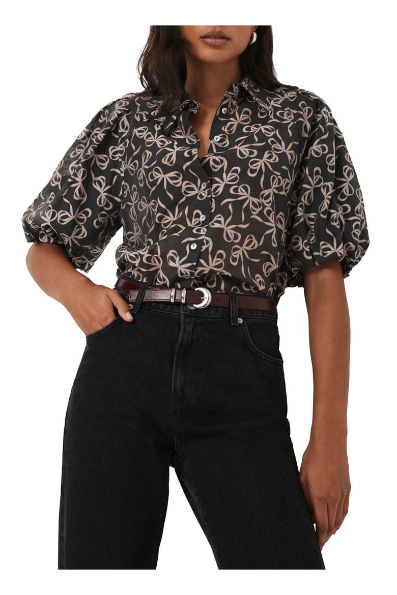 Bow Print Cropped Shirt, Alternate, color, Black