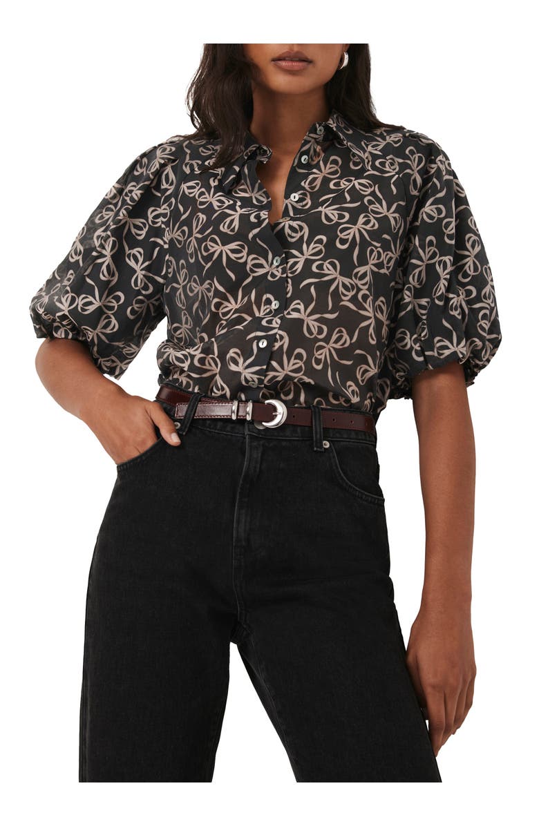 MINT VELVET Bow Print Cropped Shirt, Alternate, color, Black
