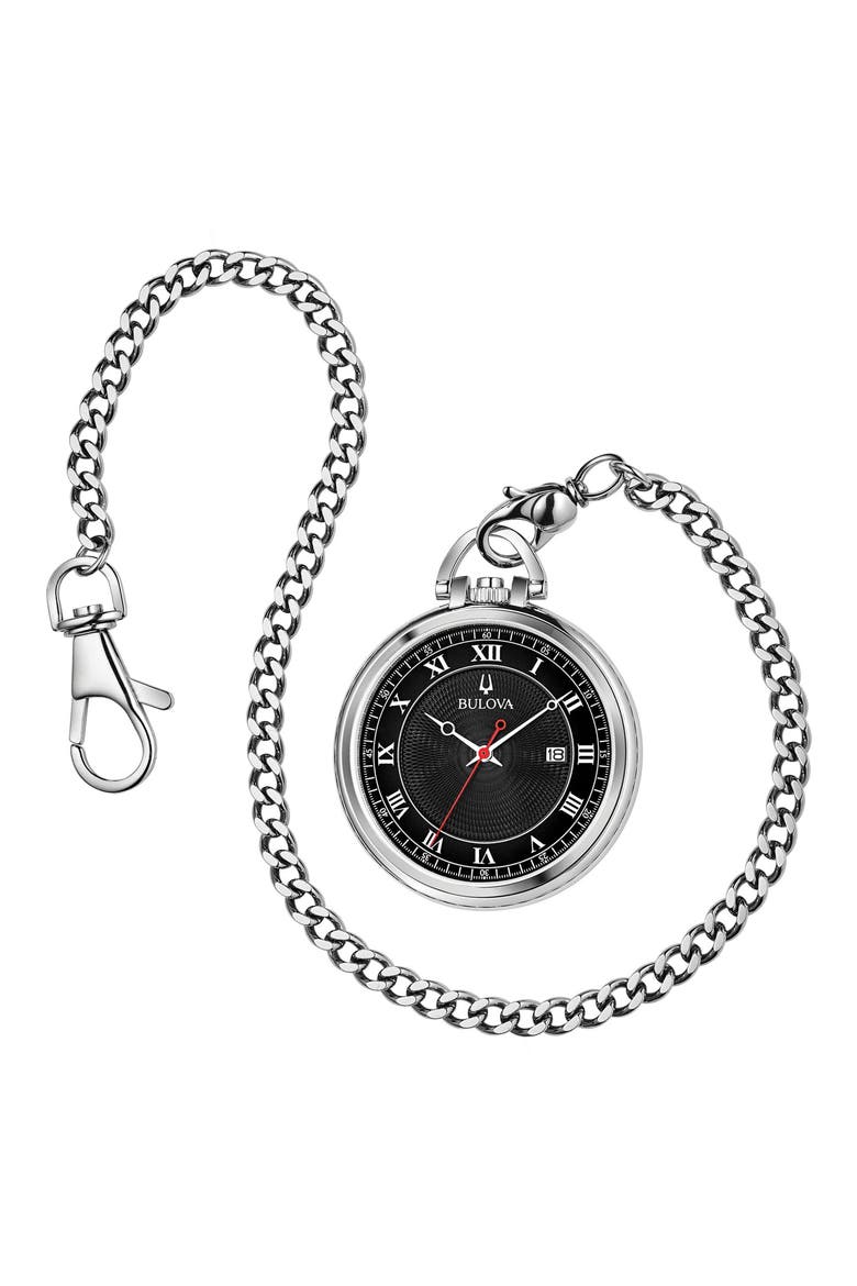 Stainless Steel Pocket Watch, 45mm x 9mm, Main, color, SILVER