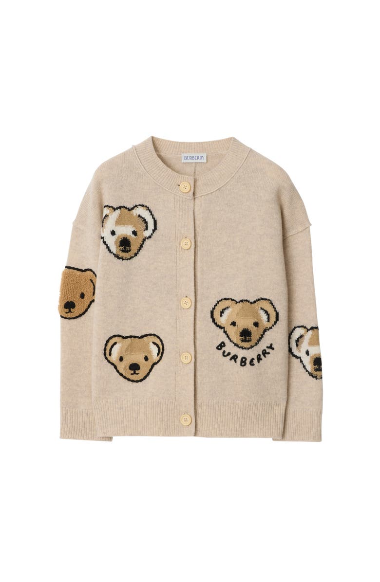 Burberry Thomas Bear Wool Cardigan, Main, color, Barley