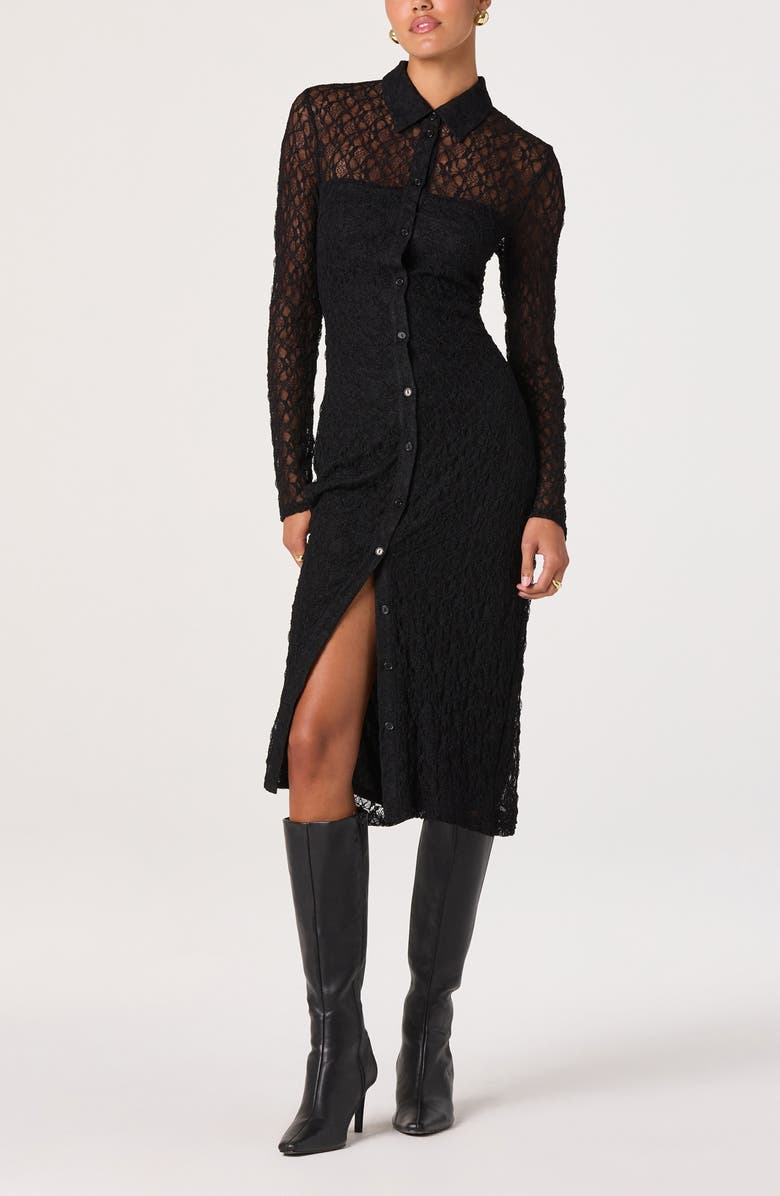 ASTR the Label Collared Long Sleeve Lace Shirtdress, Alternate, color, Black