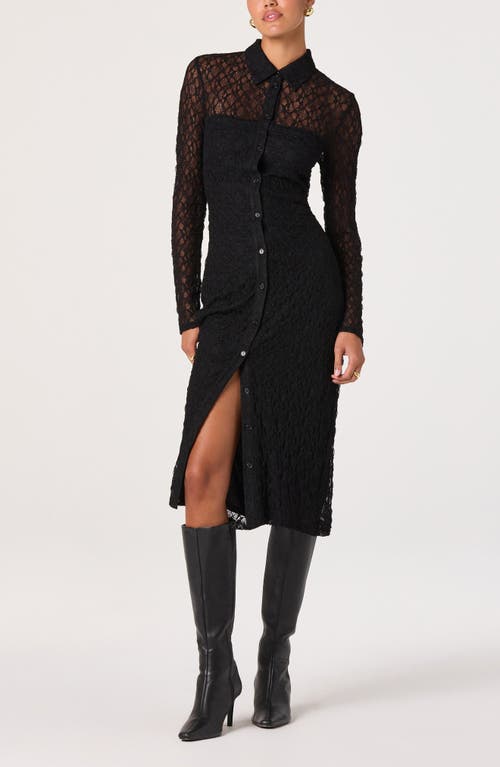 Astr The Label Collared Long Sleeve Lace Shirtdress In Black