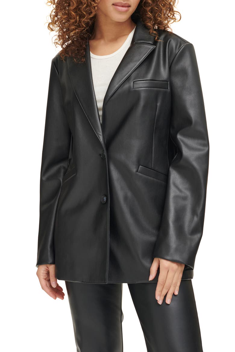 Faux Leather Blazer, Main, color, BLACK