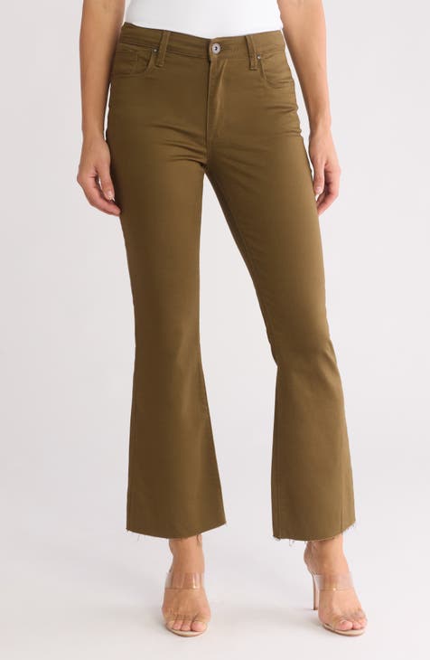 Beverly High Waist Ankle Flare Leg Jeans (Dark Olive)