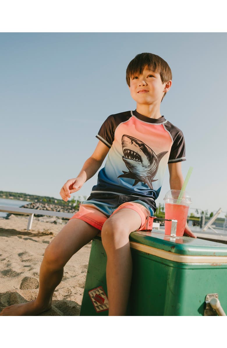 Deux par Deux Short Sleeve Shark Gradient Rashguard, Alternate, color, Blue And Orange Gradient