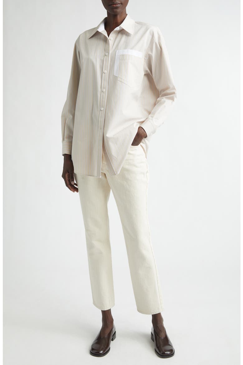 Stripe Oversize Cotton Poplin Button-Up Shirt, Alternate, color, OATMEAL MULTI