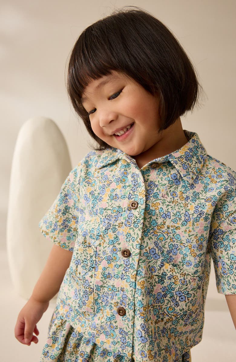 NEXT Kids' Short Sleeve Cotton Button-Up Shirt & Skirt Set, Alternate, color, Blue