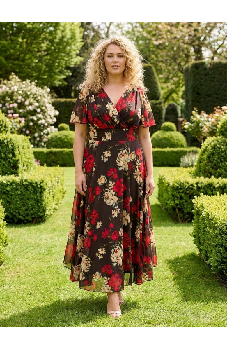 Scarlett & Jo Isabelle Floral Angel Sleeve Maxi Dress, Alternate, color, Black Red Cream