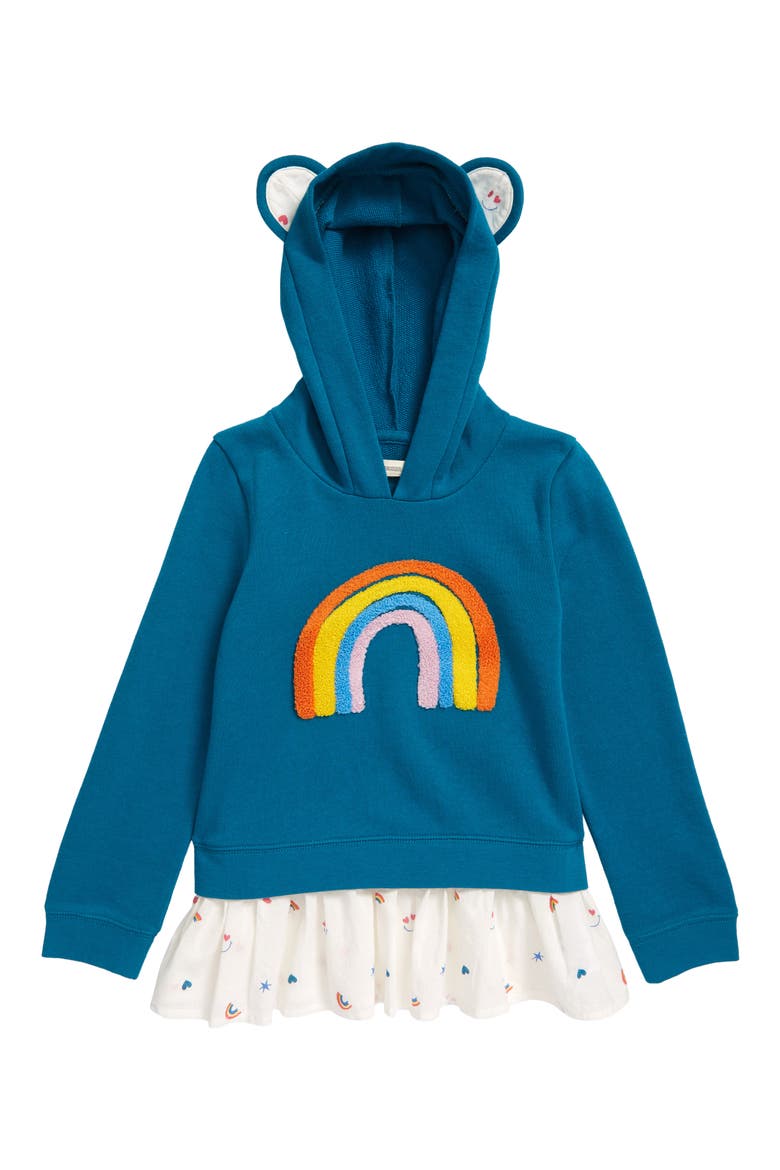Kids' Animal Ear Hoodie, Main, color, TEAL OCEAN- IVORY RAINBOW