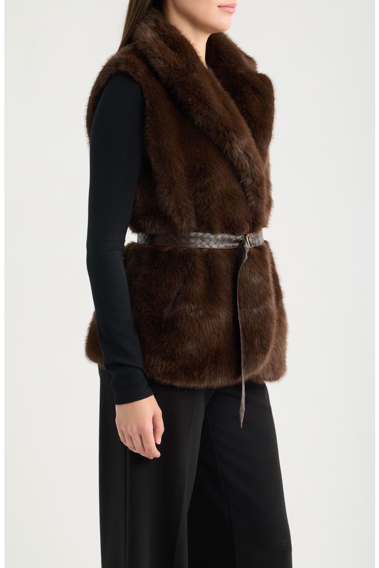 Belted Faux Fur Vest, Alternate, color, ESPRESSO