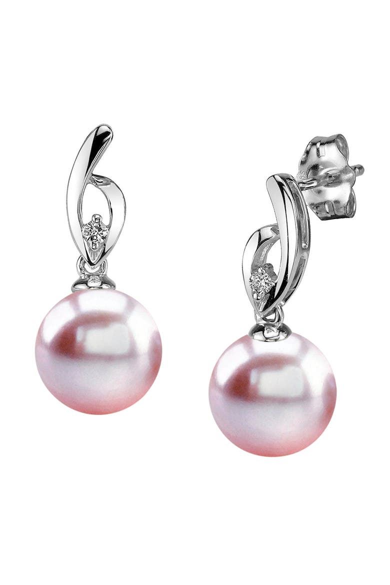 14K Gold Pink Freshwater Pearl & Diamond Lois Earrings, Main, color, Yellow Gold