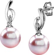 The Pearl Source 14K Gold Pink Freshwater Pearl & Diamond Lois Earrings