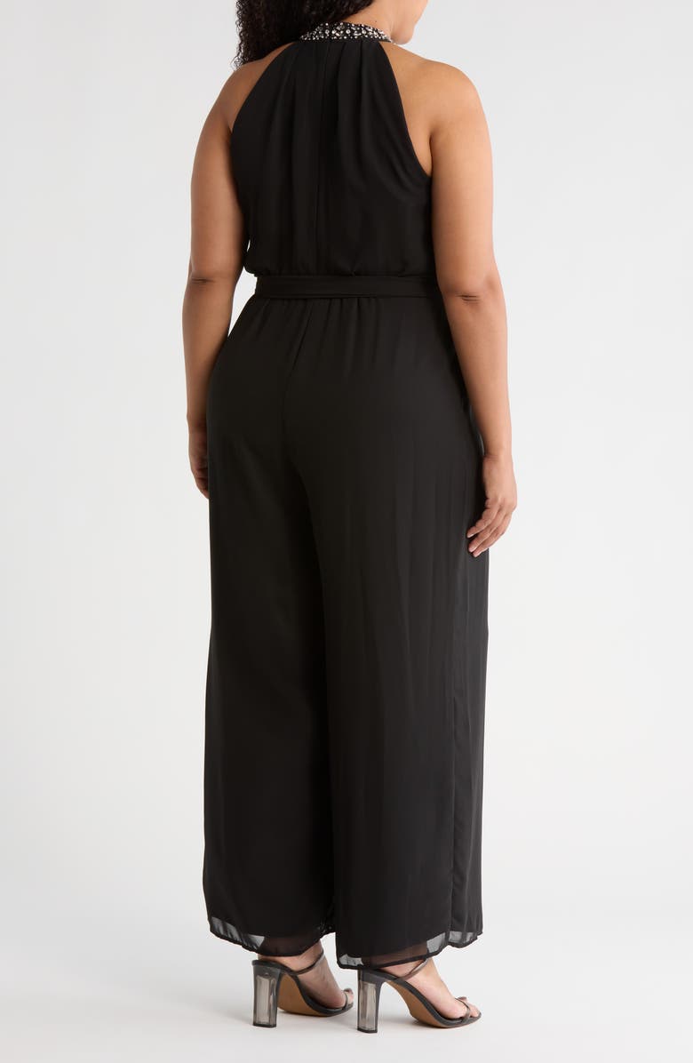 Eliza J Crystal Embellished Sleeveless Wide Leg Jumpsuit, Alternate, color, Black