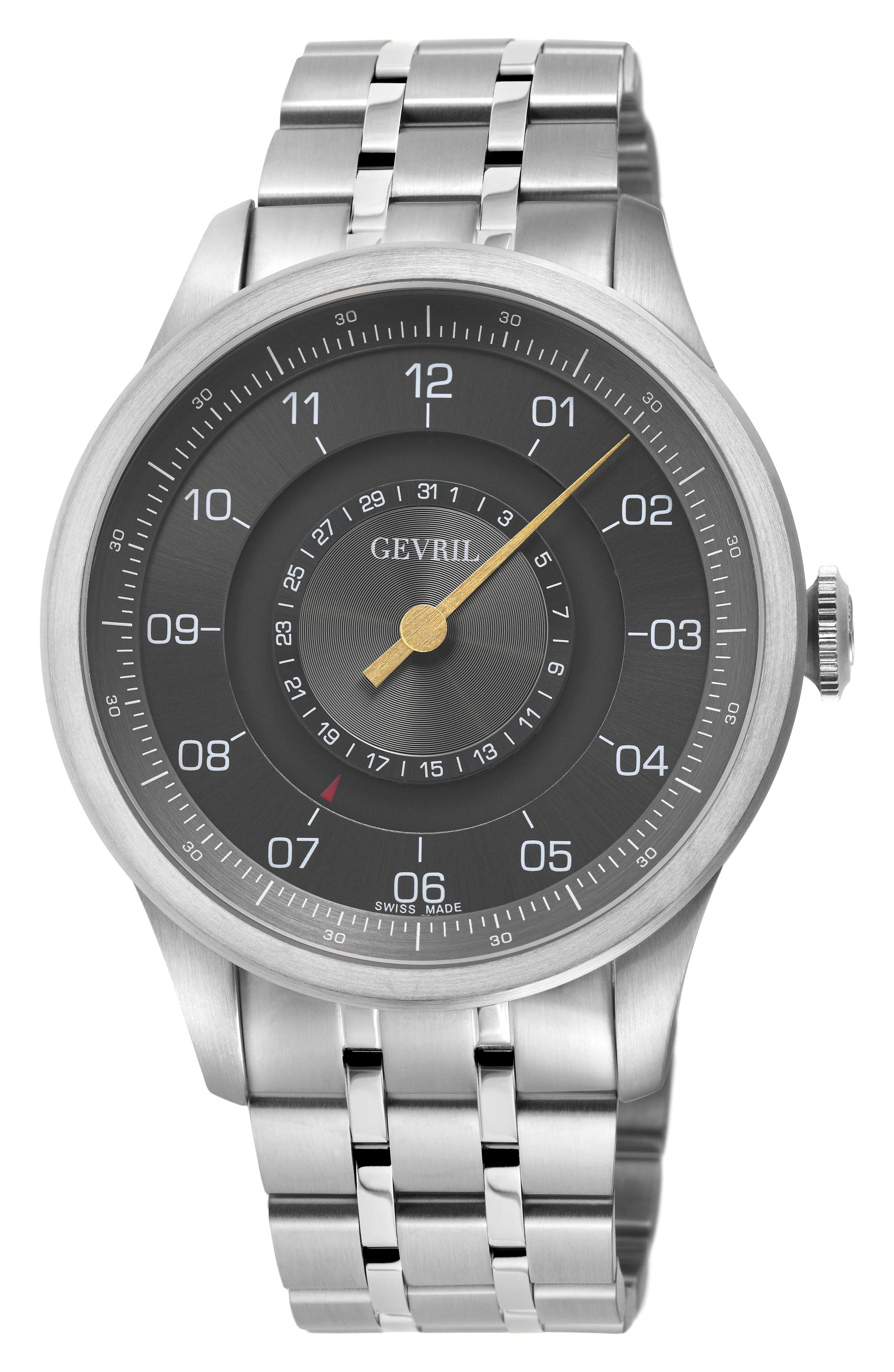 GEVRIL Jones Street Swiss Automatic Bracelet Watch, 45mm