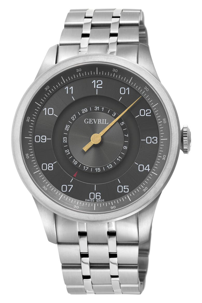 Jones Street Swiss Automatic Bracelet Watch, 45mm, Main, color, SILVER
