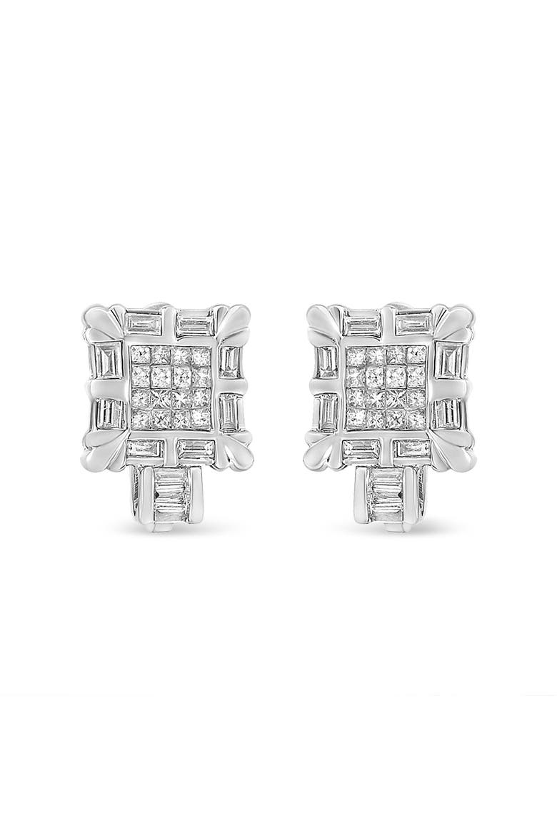 14K White Gold 1.0 Cttw Diamond Huggie Hoop Omega Earrings, Alternate, color, White