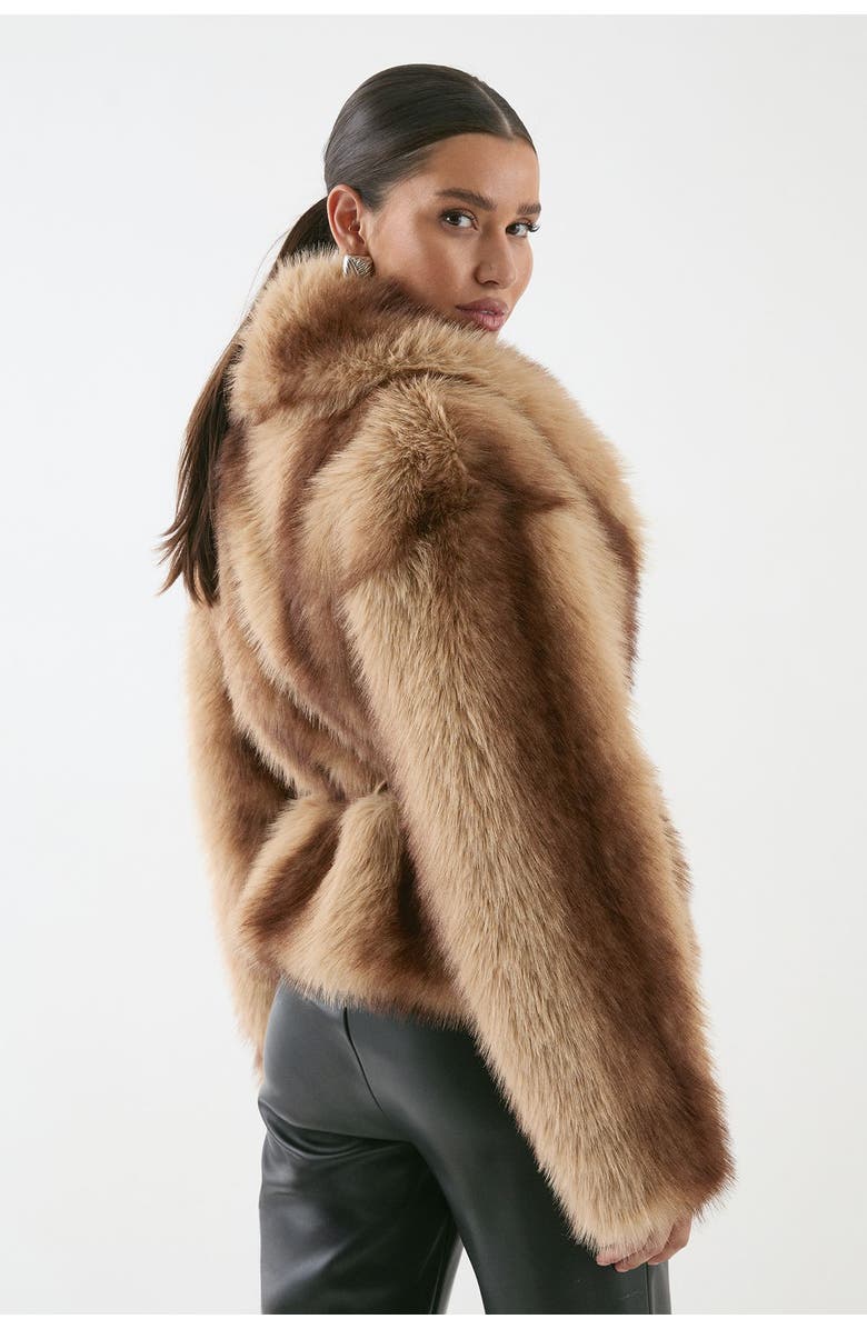 MissPap Faux Fur Wide Collar Belted Jacket, Alternate, color, Brown