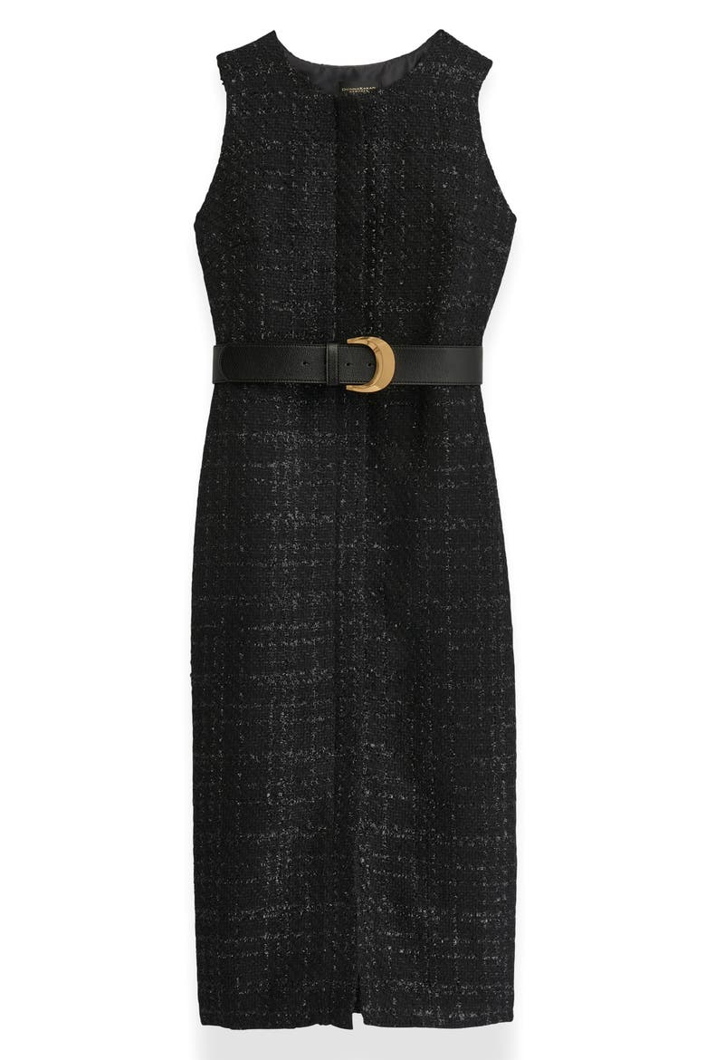 Tweed Sheath Midi Dress, Alternate, color, BLACK