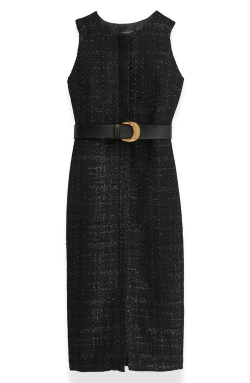 Donna Karan New York Tweed Sheath Midi Dress In Black
