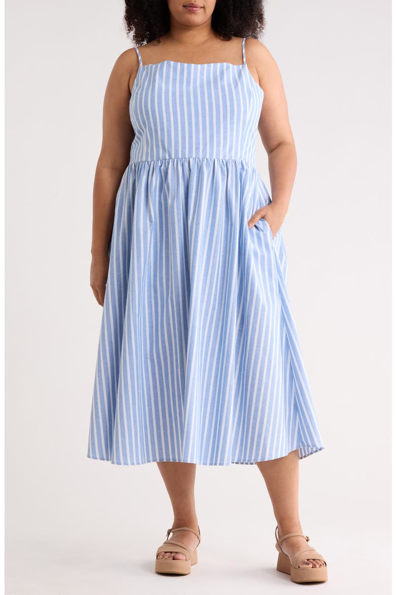 Stripe Fit & Flare Midi Dress, Main, color, CHAMBRAY