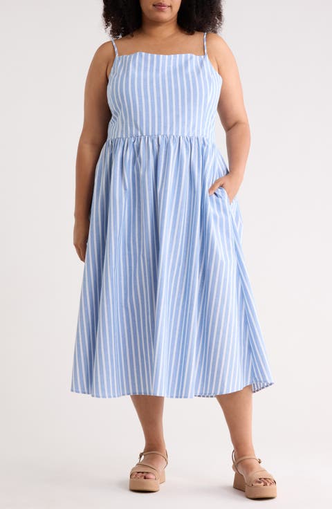 Stripe Fit & Flare Midi Dress