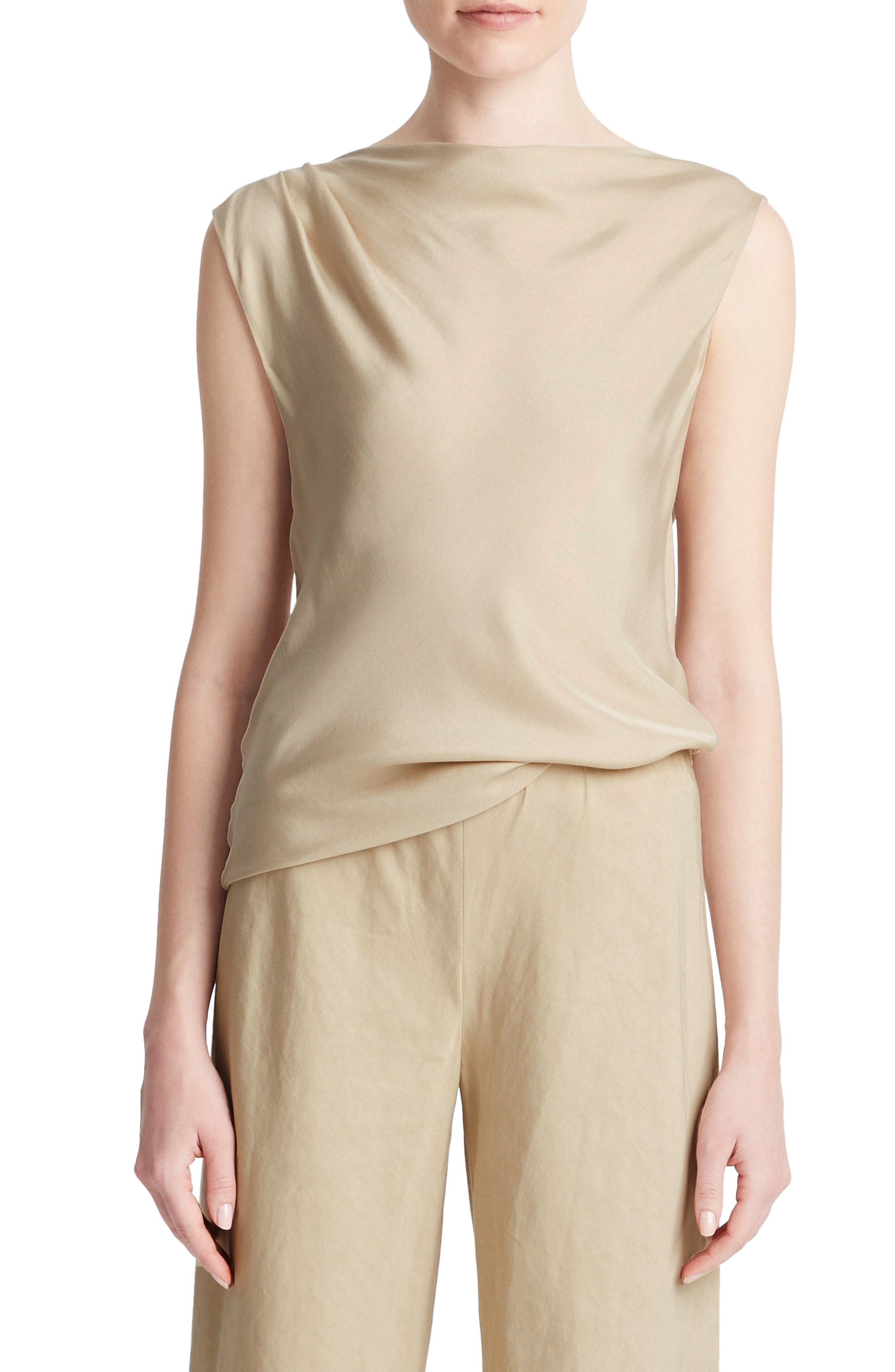 Vince Asymmetric Drape Cap Sleeve Silk Blend Top