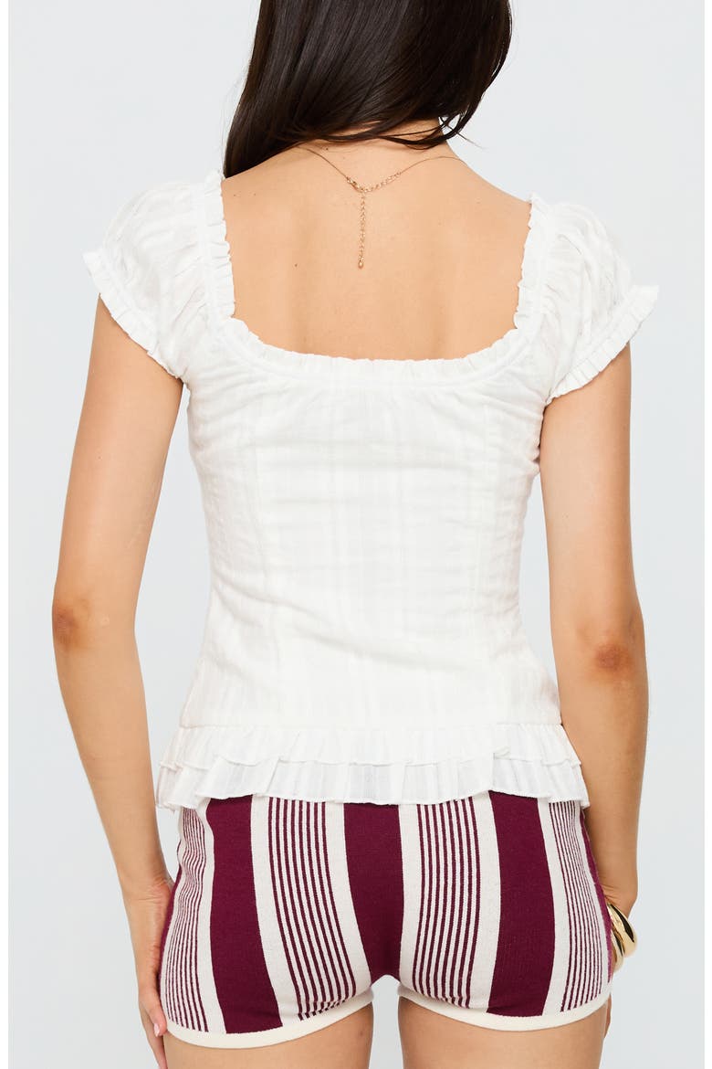Suiter Frill Detail Puff Sleeve Top, Alternate, color, WHITE