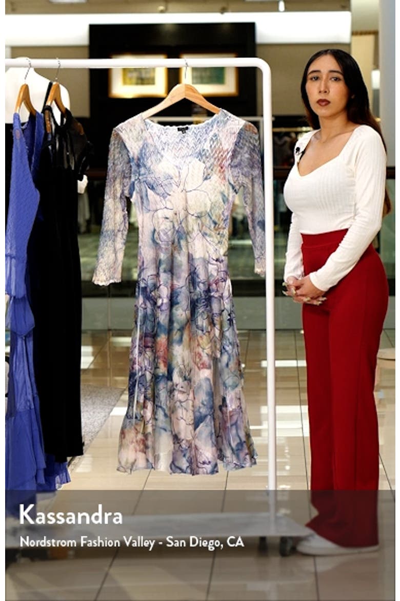 Floral Charmeuse & Chiffon Midi Cocktail Dress video