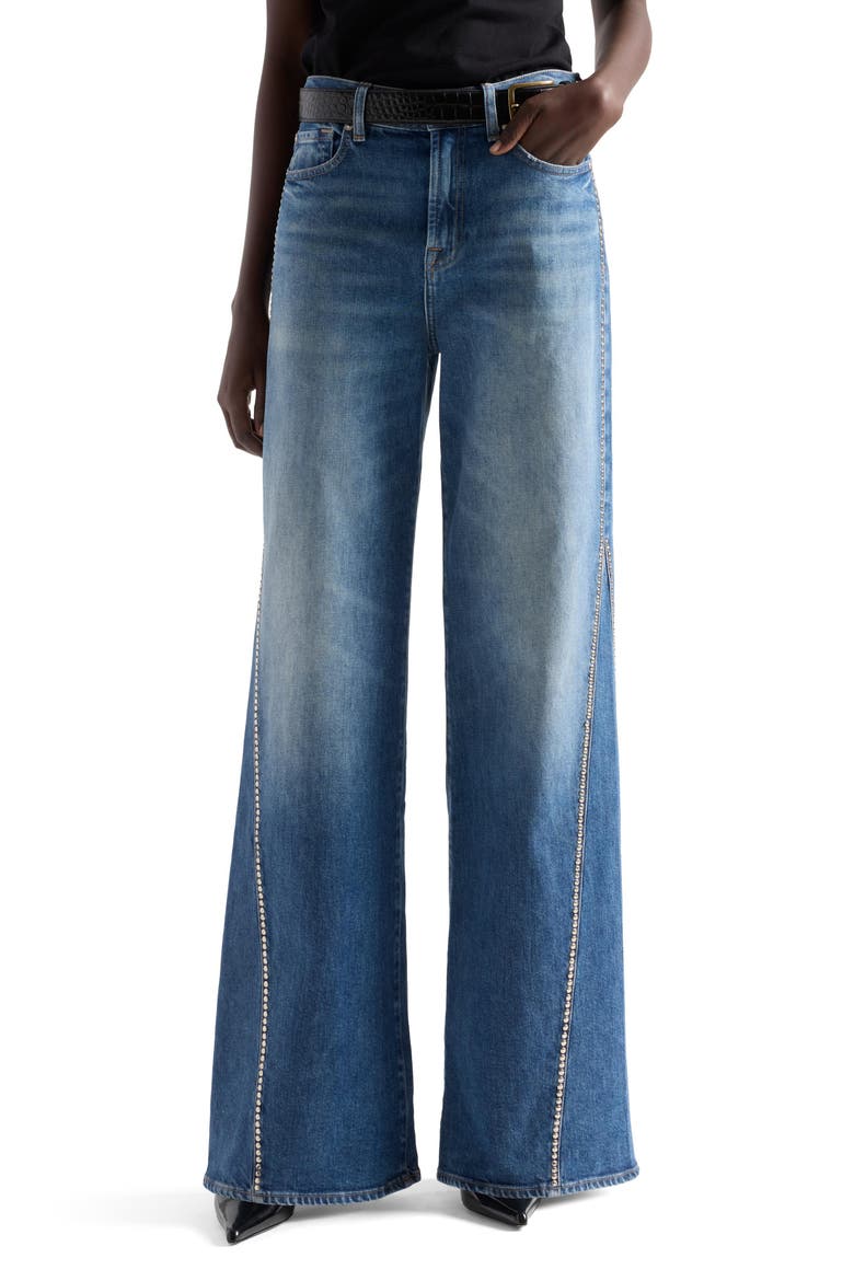 Lotta Studded High Waist Wide Leg Jeans, Main, color, AVENUE