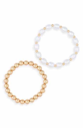 Set of 2 Imitation Pearl & Beaded Stretch Bracelets