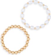 NORDSTROM RACK Set of 2 Imitation Pearl & Beaded Stretch Bracelets