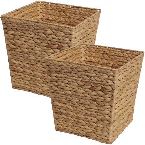 Theo Handwoven Water Hyacinth 4.8-Gallon Tapered Square Wicker Watebasket (Set of 2)