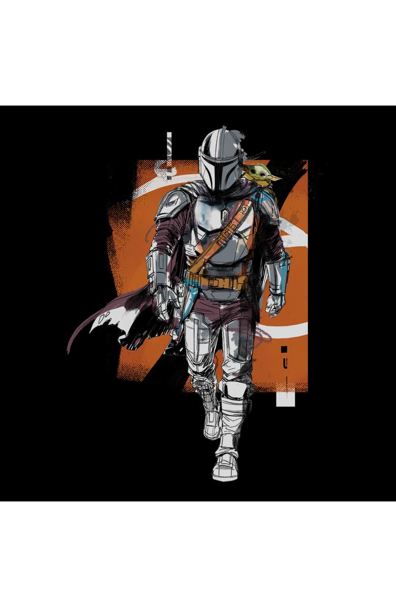 Star Wars: The Mandalorian and Grogu Men's Star Wars The Mandalorian and Grogu Artistic Mando And The Child Pose Graphic T-Shirt, Alternate, color, Black