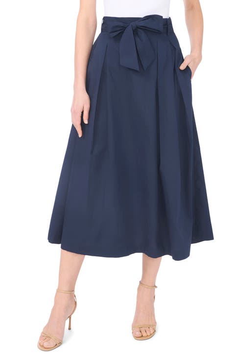 Tie Waist Pleated Cotton Midi Skirt