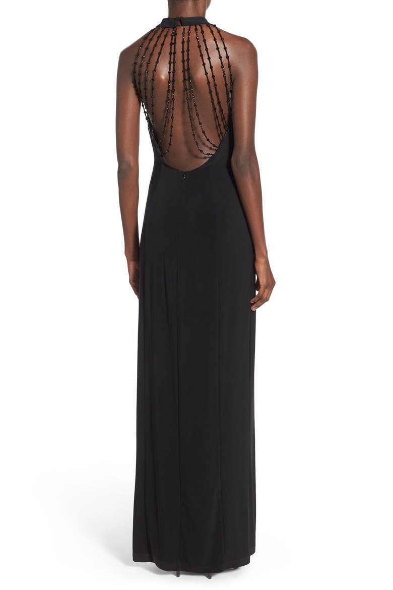 'Bree' Beaded Back Gown, Alternate, color, BLACK
