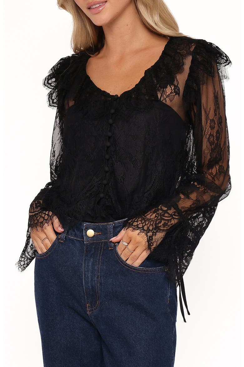 Yeva Ruffle & Lace Top, Alternate, color, BLACK